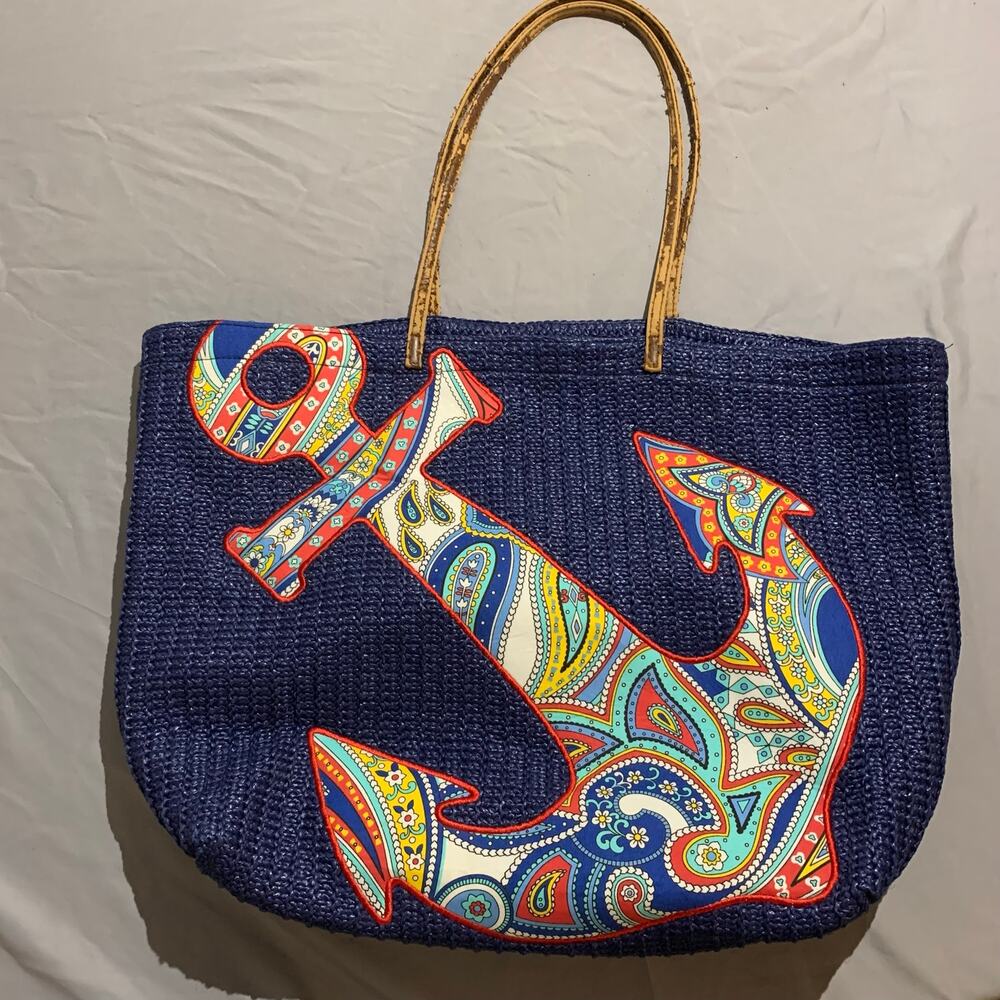 Vera Bradley woven tote bag with a large anchor appliqué